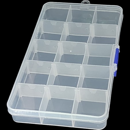 CAJA ORGANIZADORA TRANSPARENTE CON 15 COMPARTIMIENTOS 174x95x21mm