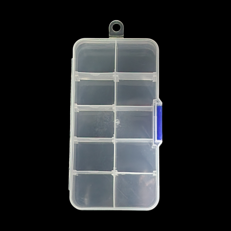 CAJA ORGANIZADORA TRANSPARENTE CON 10 COMPARTIMIENTOS 127x65x21mm