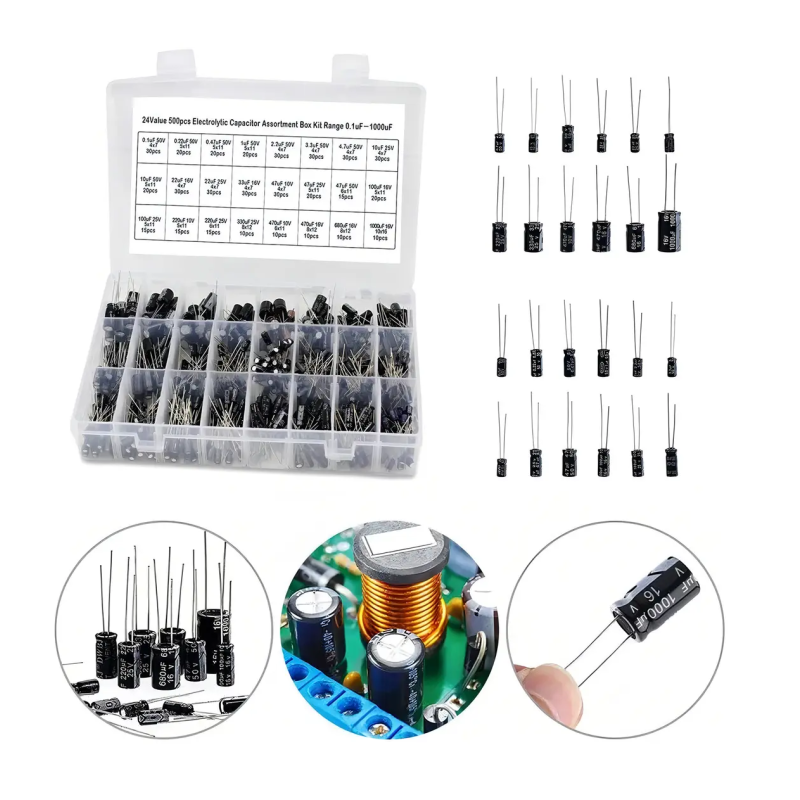 KIT DE CAPACITORES ELECTROLITICOS 510 PIEZAS / 24 VALORES
