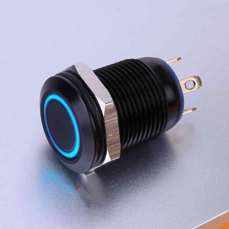 SWITCH BOTTON METAL LOCK NEGRO LED AZUL 12 mm  12v